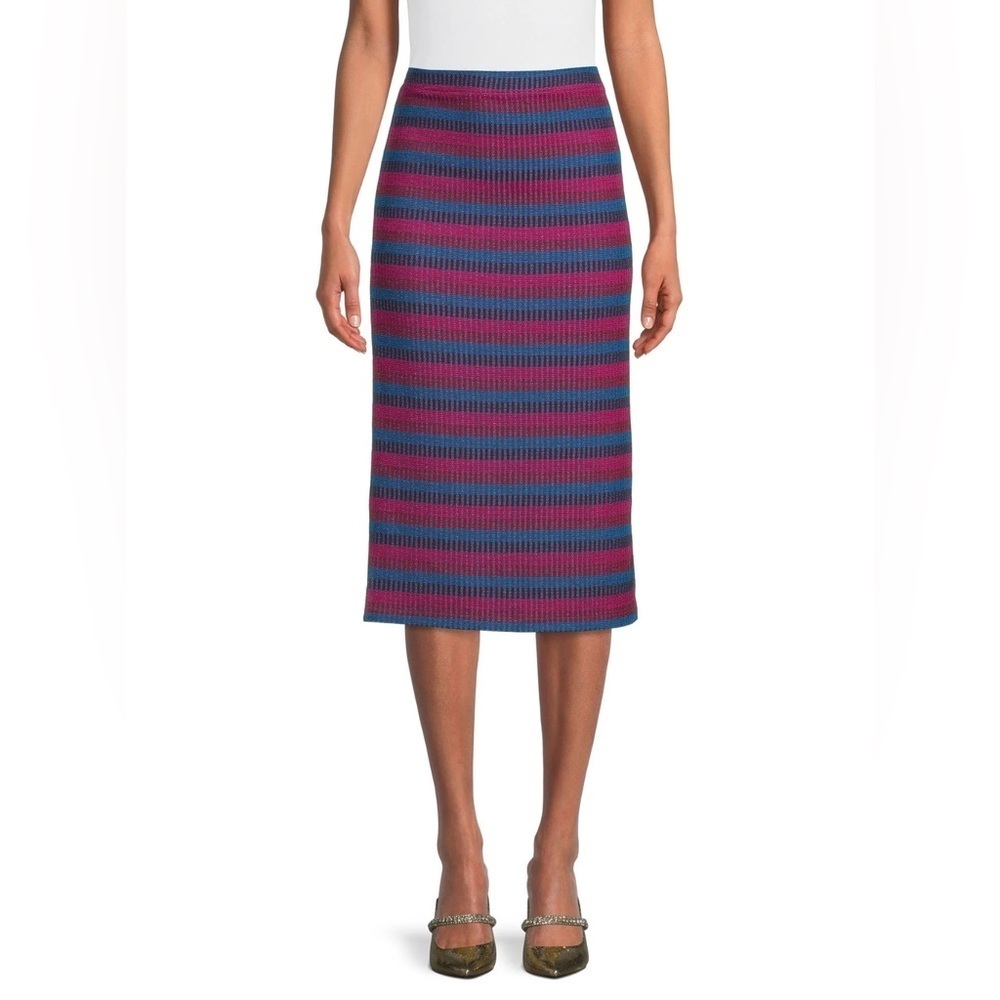Time and Tru Striped Blue and Pink Women's MIDI Skirt.   Size-X-Large(16-18)